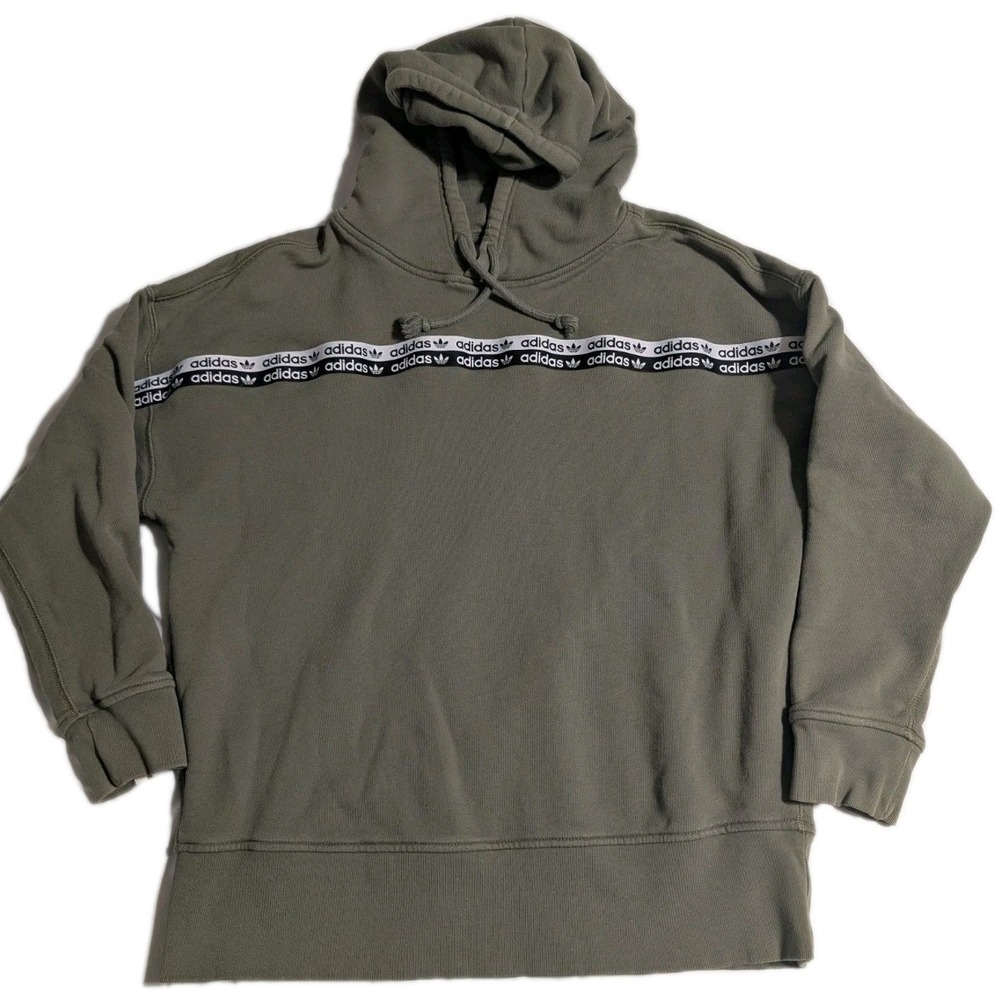 Adidas Originals Olive Green Trefoil Logo Tape Hoodie Sweatshirt Men's Medium M